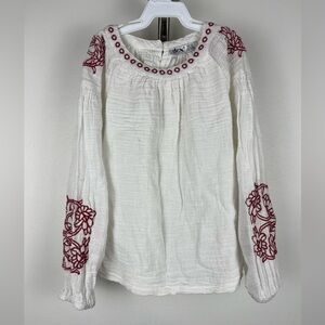 Dex Girls White Gauze Boho Embroidered Blouse Size 6 /6X